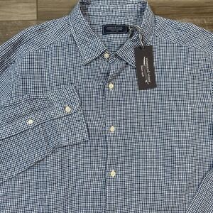 Vineyard Vines Men's Tattersall Tisbury Linen Plaid Button Up Shirt Blue‎ SZ XXL